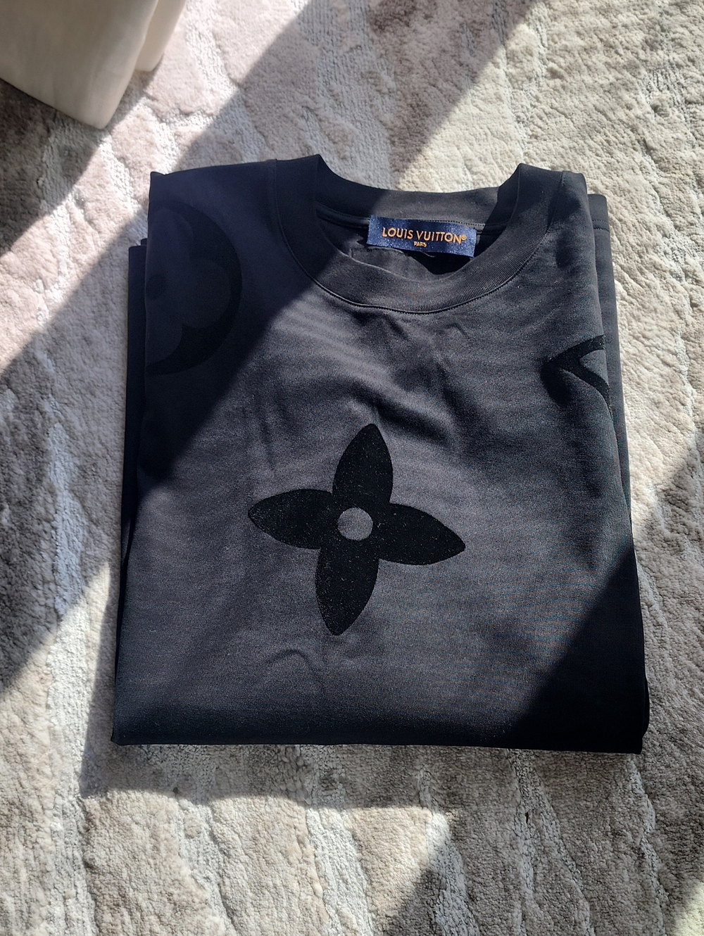 Louis Vuitton Mens Black Monogram Appliqué Crewneck Tee Shirt